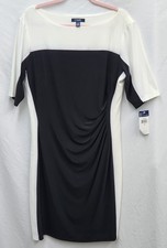 NWT Chaps XL Black & White Fitted & Sinched Knee-length Dress And Short Sleeves
