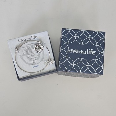 lovethislife Stainless Steel Expandable Bangle Heart Dangle Charm