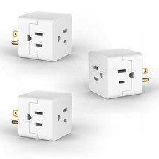 3 Power Blocks Outlet Splitter, 3 Pack, Grounded Wall Tap, 3-Prong Plug Adapt...