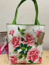 NEW Vintage Wilendur Pink Rose Tablecloth Tote Gift Book Market Bag Pockets 