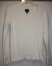 CHAPS CLASSICS Women's Cable Knit White Sweater Pullover Size Large EUC