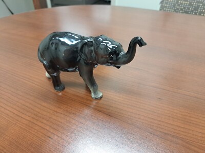 Vintage Porcelain Black Elephant Figurine Unmarked 4'' X 6''