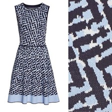 Eliza J Blue Abstract Sweater Knit Dress Aline Artsy Formal Victorian Petite M