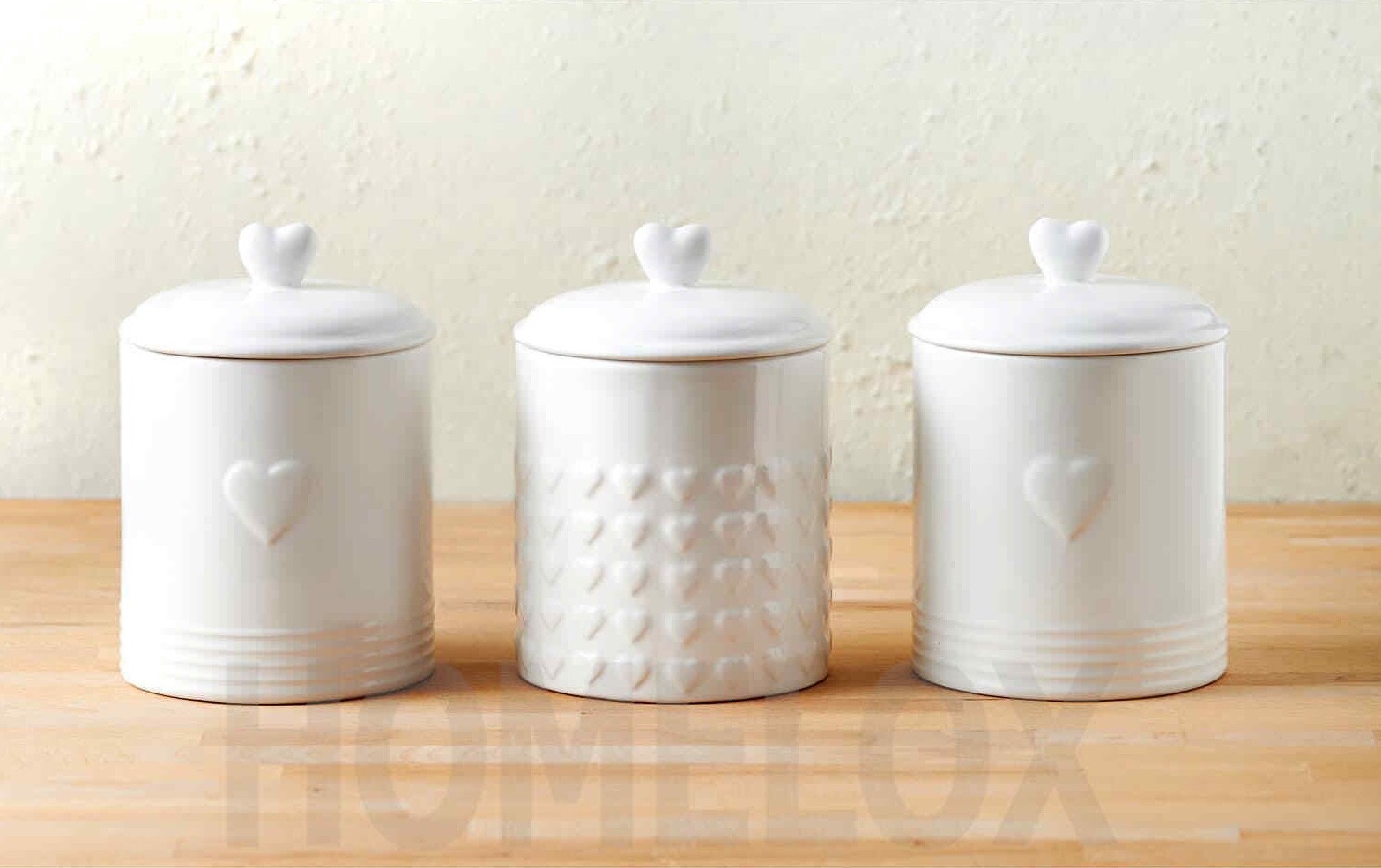 White Heart Embossed Tea Coffee Sugar Storage Jars