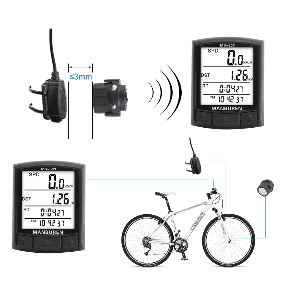 Wire/Wireless Bike Computer Speedometer Bicycle Odometer LCD Screen ...