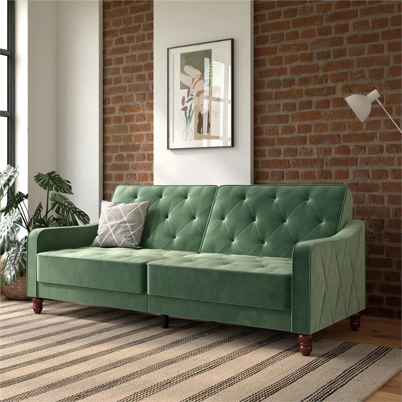 Novogratz Vintage Tufted Split Back Futon in Light Green Velvet eBay