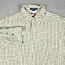 Tommy Hilfiger Shirt Mens 17 Green Check Dress Button Up Long Sleeve