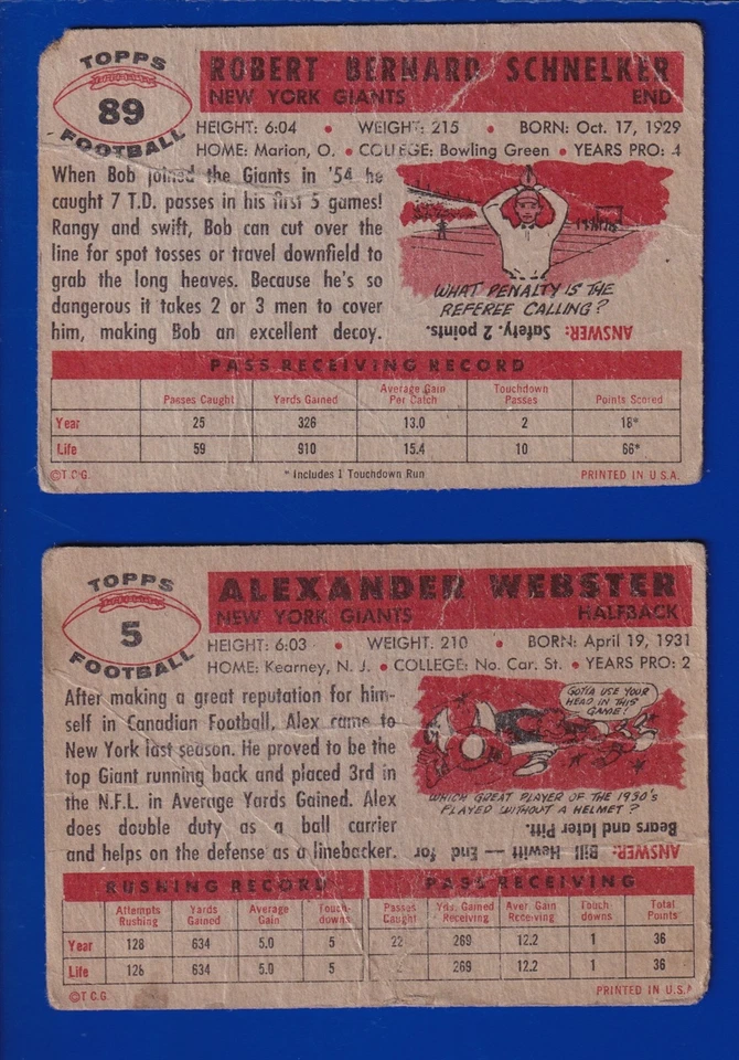 2 GIANTS ROOKIE LOT 1956 TOPPS #89 BOB SCHNELKER #5 ALEX WEBSTER - Image 2 of 2