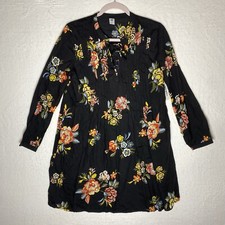 NWT Old Navy Womens Dress Black Floral Rayon Peasant Boho Long Sleeve Sz SP