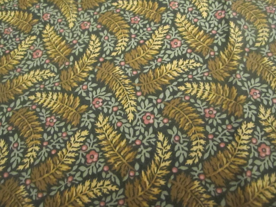 Tela de Algodón RJR VERANO EN TÍA JANE'S Hojas de Helecho Dorado y Verde POR x 44 Foto 4 de 4