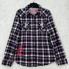 Southern Thread Pearl Snap Shirt Women XXL Long Sleeve Plaid Checker Western
