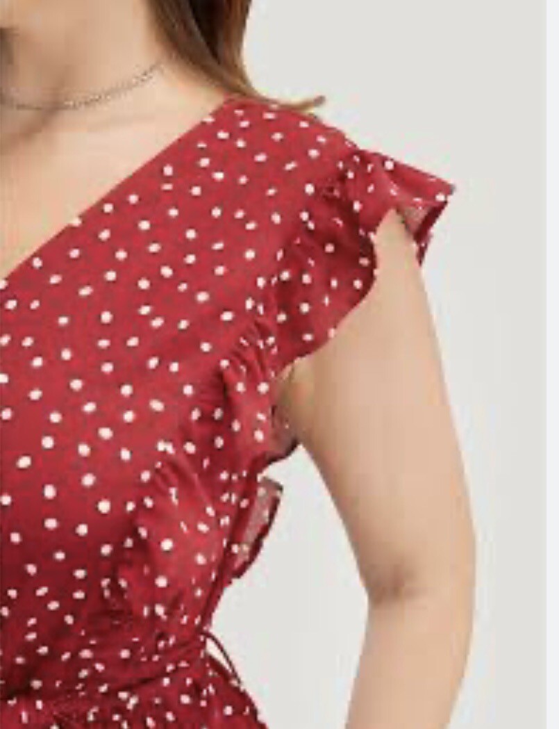 strapless open back dress Valentino Red Polka Dot Ruffle Mini Dress Red main image 0