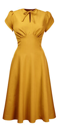Pretty Retro »STARLET DRESS« PEEPHOLE Kurzarm Swing KLEID Mustard Rockabilly