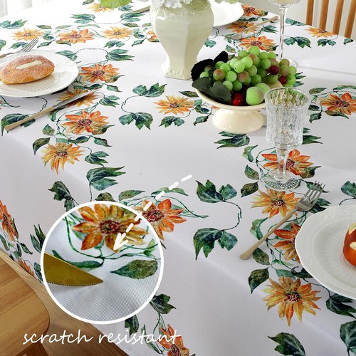 Summer Fall Tablecloth 60" x 102" Rectangle Autumn Sunflower Floral Spill-Pro... - Picture 4 of 7