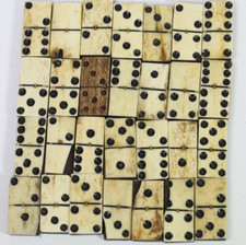 1900s Antique Bone  Wood with Brass Pins 28 Pieces Dominoes Set H-11