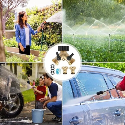 Doppelanschluß 2 Wege Wasserhahn Fitting Wasserrohr Y Verteiler 3/4Zoll Kupplung - Bild 6 von 9