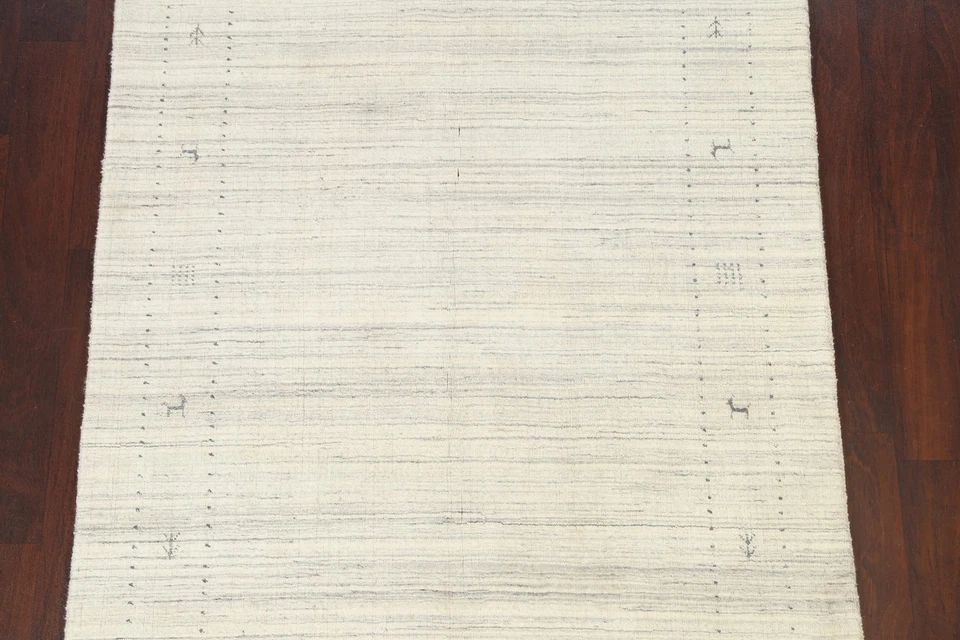 Ivory Gabbeh Accent Rug Hand-knotted Wool Rug 4x6 ft - Image 3 of 4
