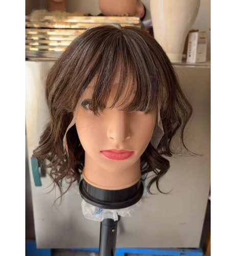 12'' Highlight Brown Wig With Bangs 13x4 Lace Front Human Hair Wigs for Women - Picture 2 of 7