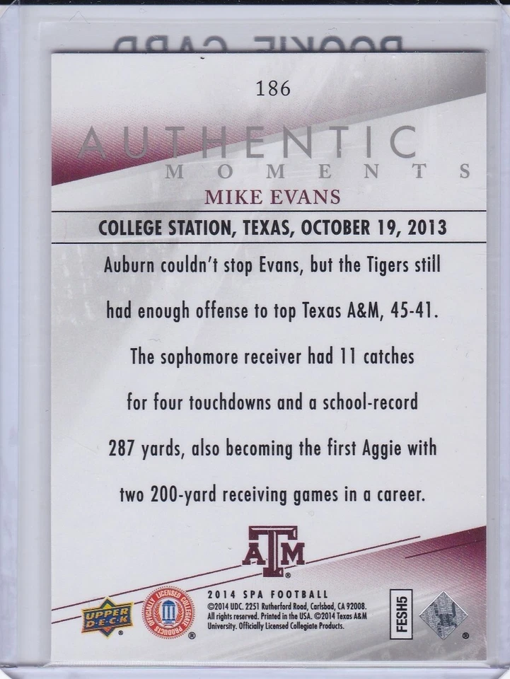 MIKE EVANS ROOKIE CARD 2014 Upper Deck SP Authentic Bucs Football TEXAS A&M RC! - Image 2 of 2
