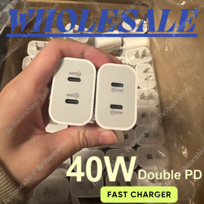 Fast USB C Charger Block PD 40W Dual Type C Power Adapter Wall Charger Plug Lot