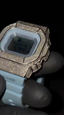 Blue G-Shock GLX-S5610 5CT Natural Diamonds White Tone Iced Watch