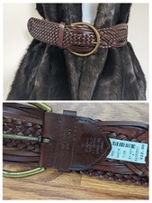 Vintage Y2K New York  Company Brown Leather Woven Braided Wide Belt Boho M low