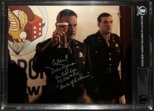 Dale Dye Signed and Inscribed Band of Brothers 8x10 photo Beckett slab