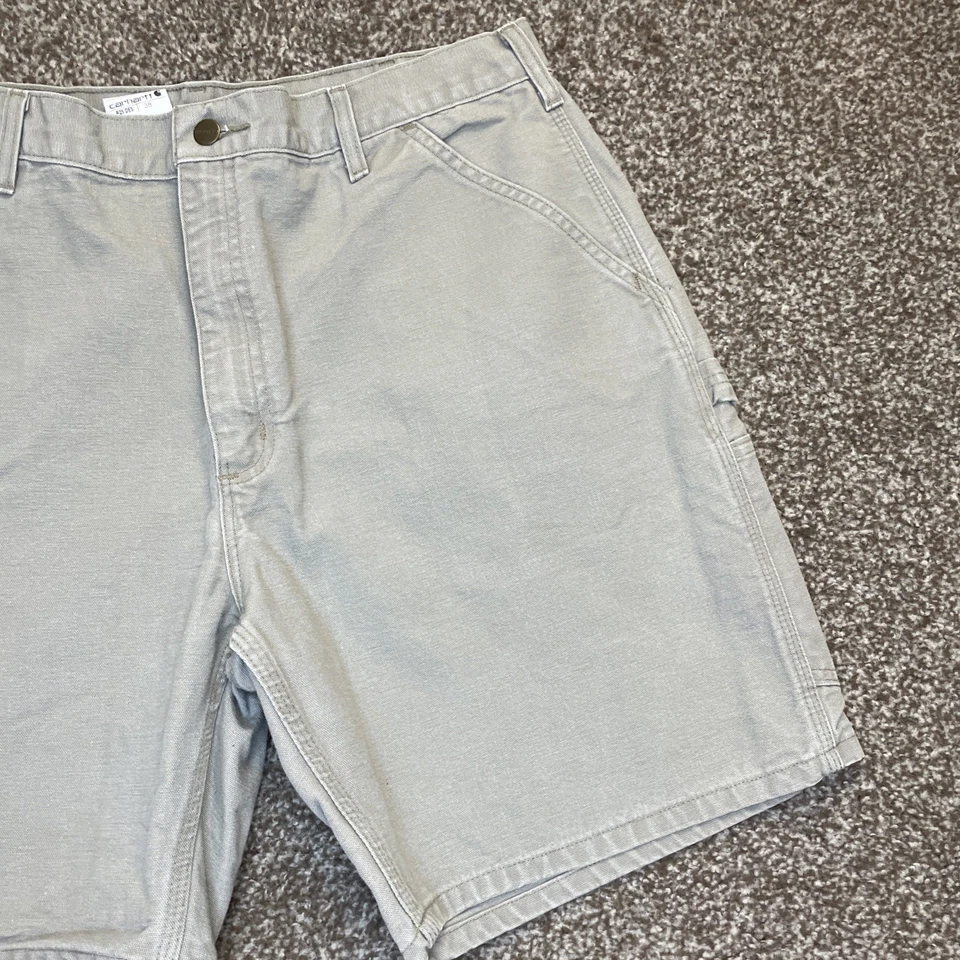 Pantalones Cortos Carpintero De Colección Carhartt Para Hombres B25 DES Beige Tostado Desteñido Denim 38 EE. UU. Ropa de Trabajo Foto 3 de 4