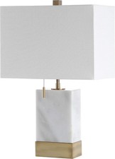 22.5" White and Brass Gold Marble Modern Console LED Table Lamp Slim