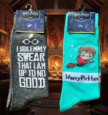 Harry Potter Crew Socks Lot of 2 Size: Adult 6.5-12 NIP 2025 Grey - Mint Green