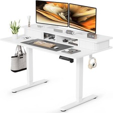 JOY Worker 48" Electric Height Adjustable Standing Desk w/ Storage &ndash; White