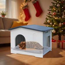 Waterproof Outdoor Cat House W/ Escape Door Plastic Cat House Feral Cats Outdoor