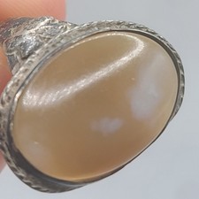 Vintage Agate Ring Silver Tone BENT
