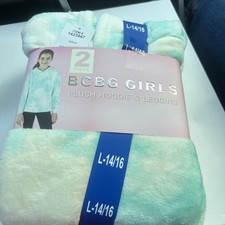 Girls Size L 14/16 BCBG 2-Piece Plush Hoodie  Legging Set Outfit Aqua Black