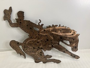 Bucking Bronco Metal Sign Cutout Bronze Cowboy Riding Horse Wall Art 20"x15"