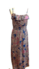 Faded Glory Boho Maxi Dress Size Small Blue Paisley Print Romantic Lined Ruffles
