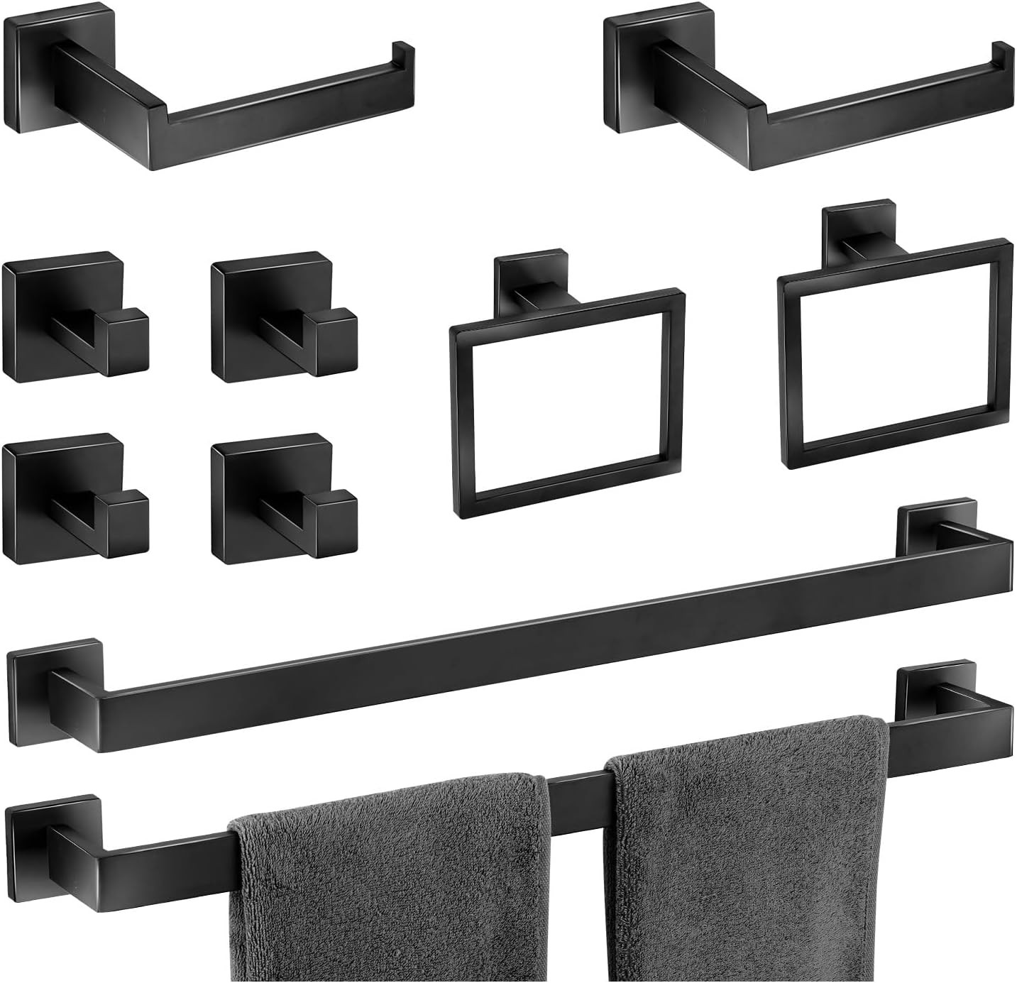 10-Piece Matte Black Bathroom Hardware Set - 24 Inch