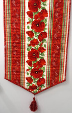 Vibrant Red Poppy Floral Farmhouse Hand Made Quilted Table Runner Tassels