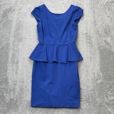 Banana Republic Dress Womens 4 Blue Peplum Mini Cap Sleeve Stretch Back Slit