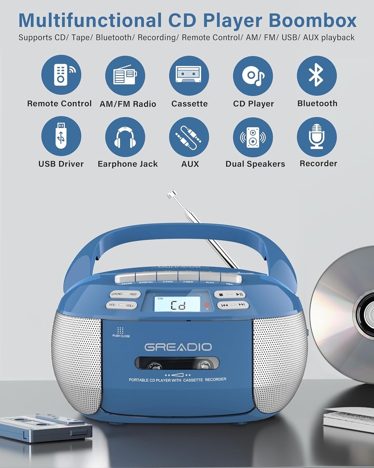 Classic Modern Boombox with Bluetooth & Dual Stereo Speakers - Perfect for Home