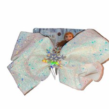 Disney Frozen Large Hair Bow Anna Elsa Arendelle White Sparkles CUTE NEW