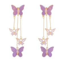 Purple Butterfly Tassel Earrings for Women Rhinestone Butterfly Earrings Long Bu
