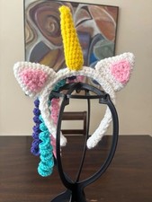 Handmade Crochet Unicorn Headband with Curly Mane