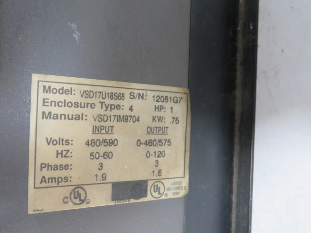 Square D VSD17U18S68 Speed Controller 1HP 3Ph 480/590V 50/60Hz 1.9A USED - Image 4 of 4