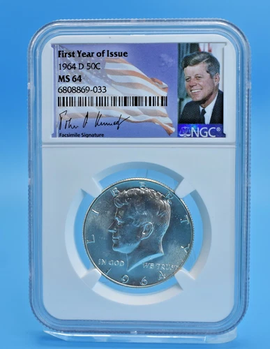 1964-D Kennedy Half Dollar NGC MS64 First Year Issue 90% Silver