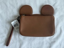New Coach Disney Mickey Mouse F59529 Leather Ear Wristlet Wallet Saddle