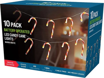 10er Pack LED Zuckerstange Hängeleuchten warmweiß batteriebetrieben Innen Außen
