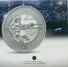 2013 MINT $20 DOLLARS SPECIMEN 99 % SILVER COIN – HOCKEY PLAYER IN ACTION  & CAO