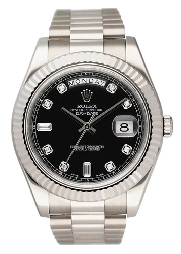 Rolex Day-Date 41 218239 Diamond Black Dial 18K White Gold Men...