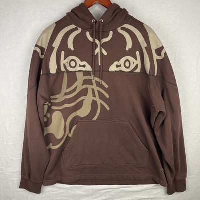 Kenzo Hoodie Mens Small Brown Sweatshirt Pullover Oversized Heavyweight K-Tiger
